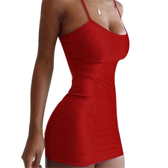 Dress Sexy Slim-fit Solid Color Women Suspender Dress for Party