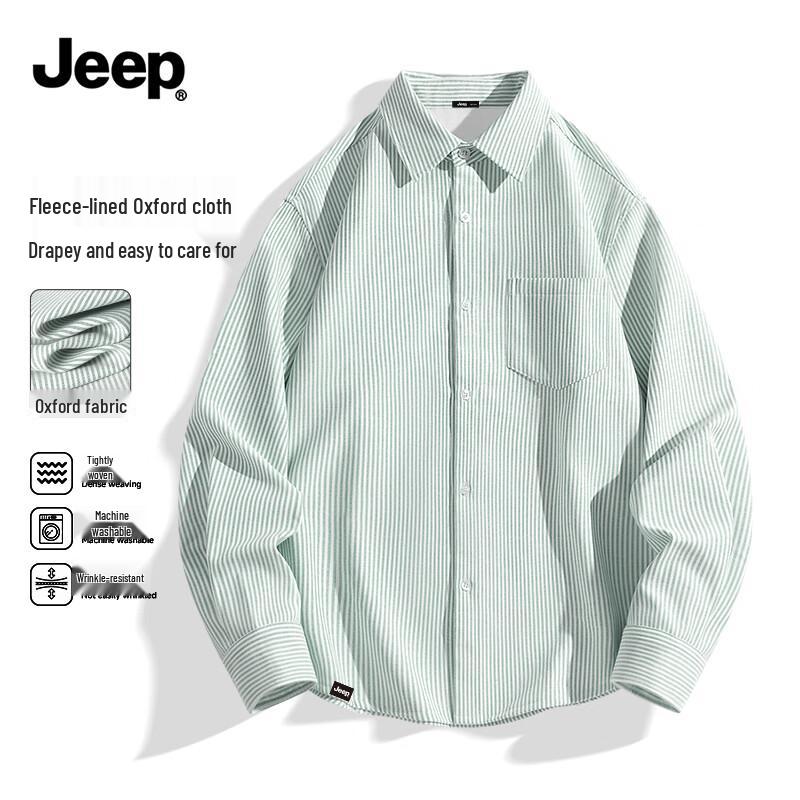 JEEP Men s Fleece-Lined Striped Oxford Shirt 4XL