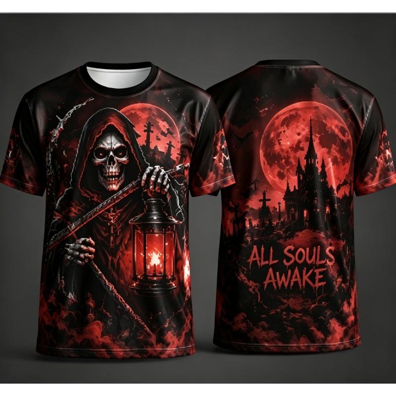 Herren Halloween 3D-Druck T-Shirt Anime Hexe Mädchen Kürbis Fledermaus Orange Schloss Mond Grafik Kurzarm Party Oberteile