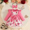 2026 Autumn Baby Girl Dress Set: Long Sleeve Top + Double Layer Printed Overall, 0-1 Year