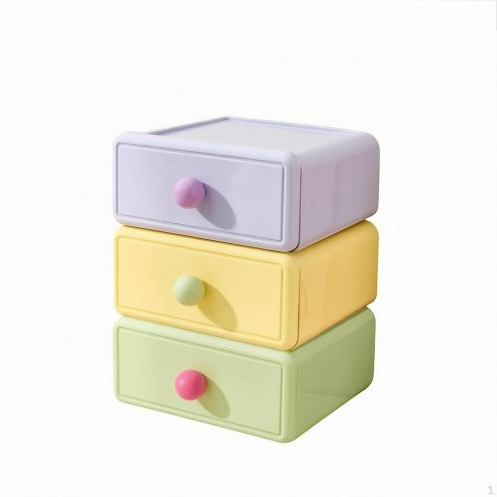 3 Pieces Desktop Drawer Storage Box Round Knob Handle Stackable Desk Organizer Rounded Edges