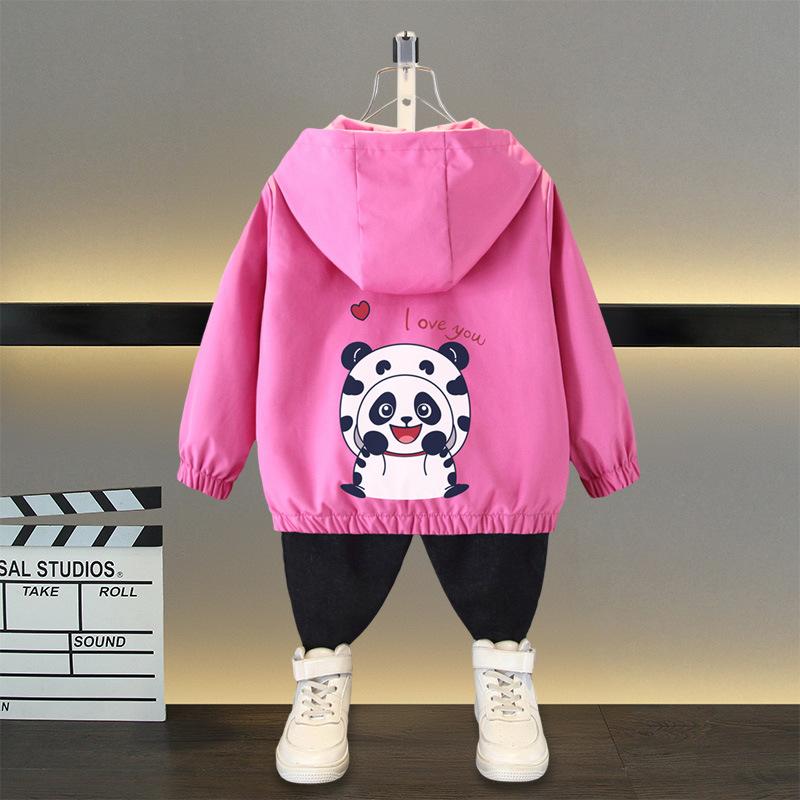 Spring and Autumn Girls Long Sleeved Zippered Cartoon Dinosaur Hooded Windproof Coat Top Children's Wear Jacket Baseball Jacket Models Boys and Girls