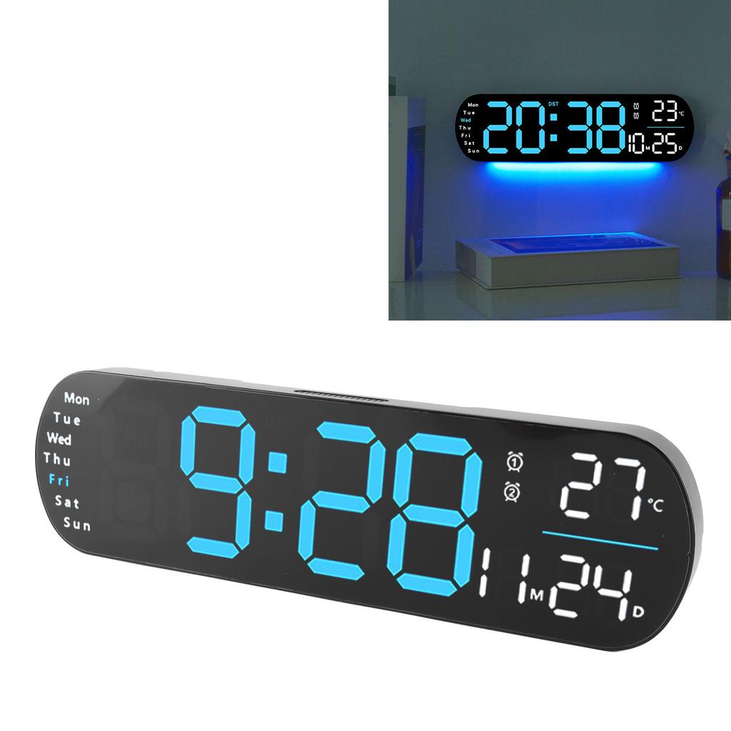 Digital Wall Clock with Remote Control Big LED Screen Display   8 Color Lights Digital Alarm Clock for Living Room Bedroom