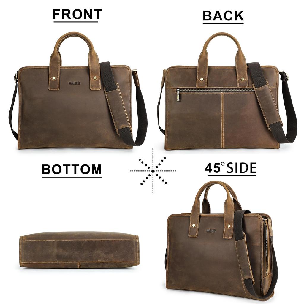 CONTACT'S Genuine Leather Business Bags for Men High Quality Briefcase Sling Shoulder Messenger Bags Tote 14 Inch Laptop Bags