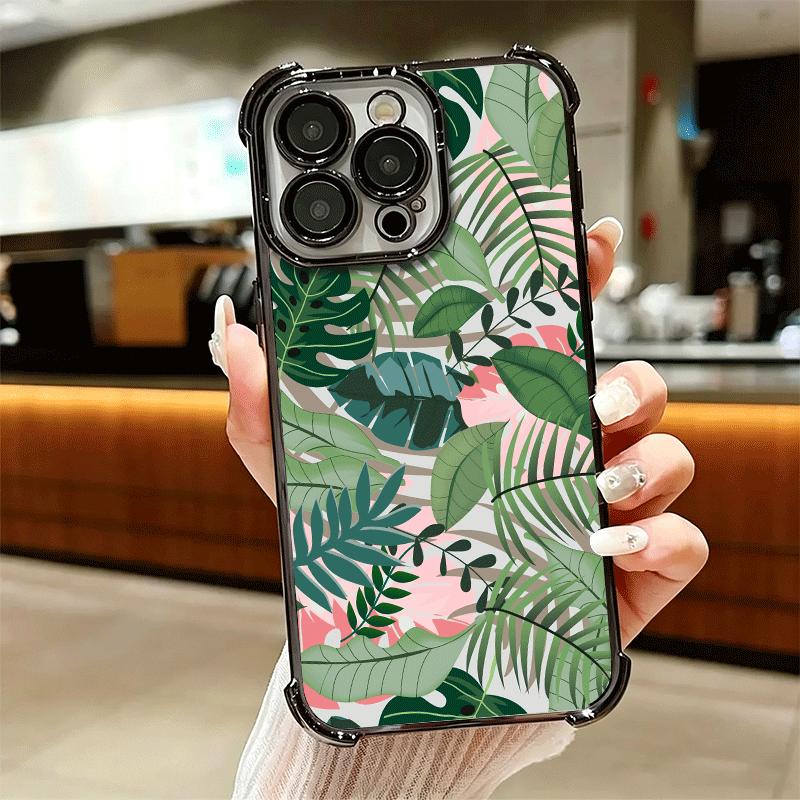 Summer Plants Green Leaf Soft Phone Case For iPhone 15 16 17 Air 14 Pro Max 16E Plus 13 12 Mini Plating Anti-Fall Fundas