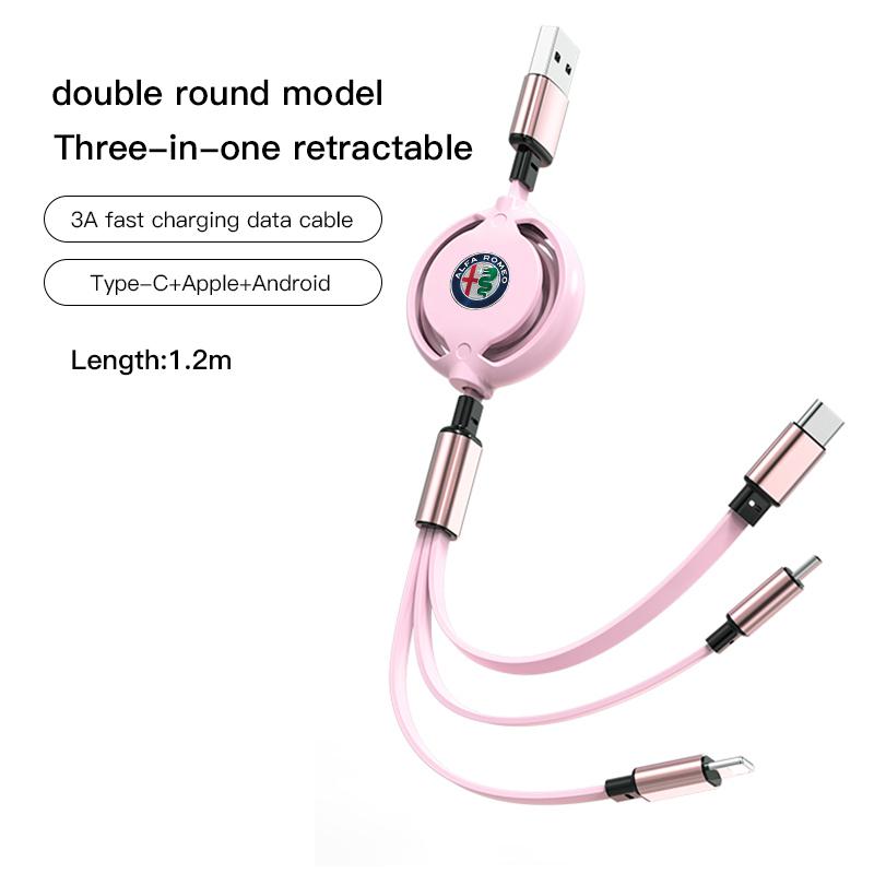 Car Interior Charging Data Cable Scalable 3 In 1 Phone Charger For Alfa Romeo Giulietta Mito 159 Giulia Stelvio 156 147 Tonale