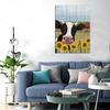 Decor de perete cu vacă drăguță, floarea soarelui, roșu, pictură pe pânză, pictură cu animale de fermă rustică, imagine amuzantă de vacă