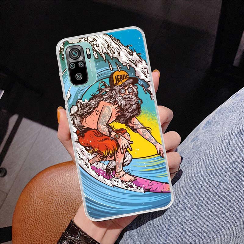 Surfbrett Surfen Kunst Surf-Mädchen Sommerhülle Handyhülle Für Xiaomi Redmi Note 10 Pro Max 10S 9 9S 9T 8 8T 11T 11S 11 5G 11E 7 6