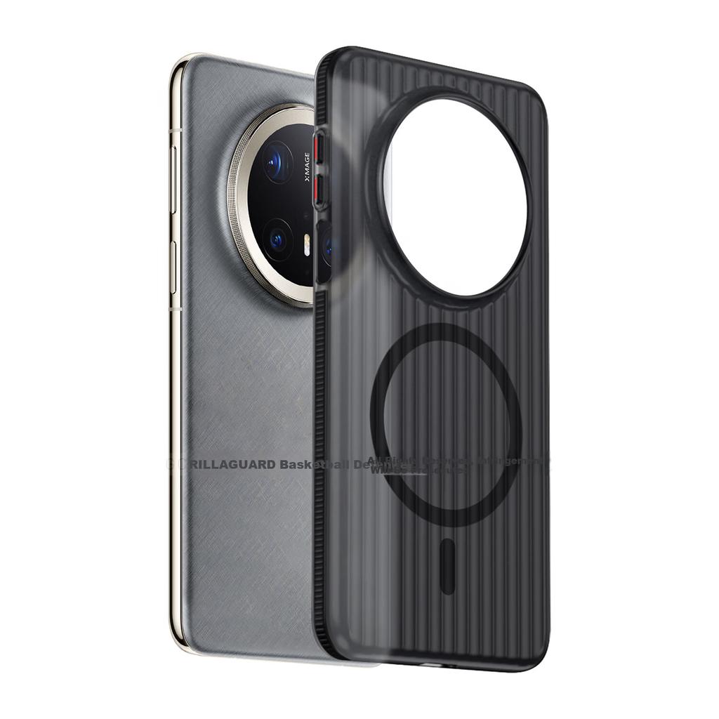 Premium Anti-Fingerprint Magnetic Case Huawei Mate 70 Pro/Pro+, Universal Slim Luggage Striped Frosted Personalized Transparent Outer, Black
