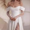 Robe de mariée légère pour femme épaule Bardot fendue sur le côté robe à traîne en dentelle photo de couple voyage mariée robe de mariée