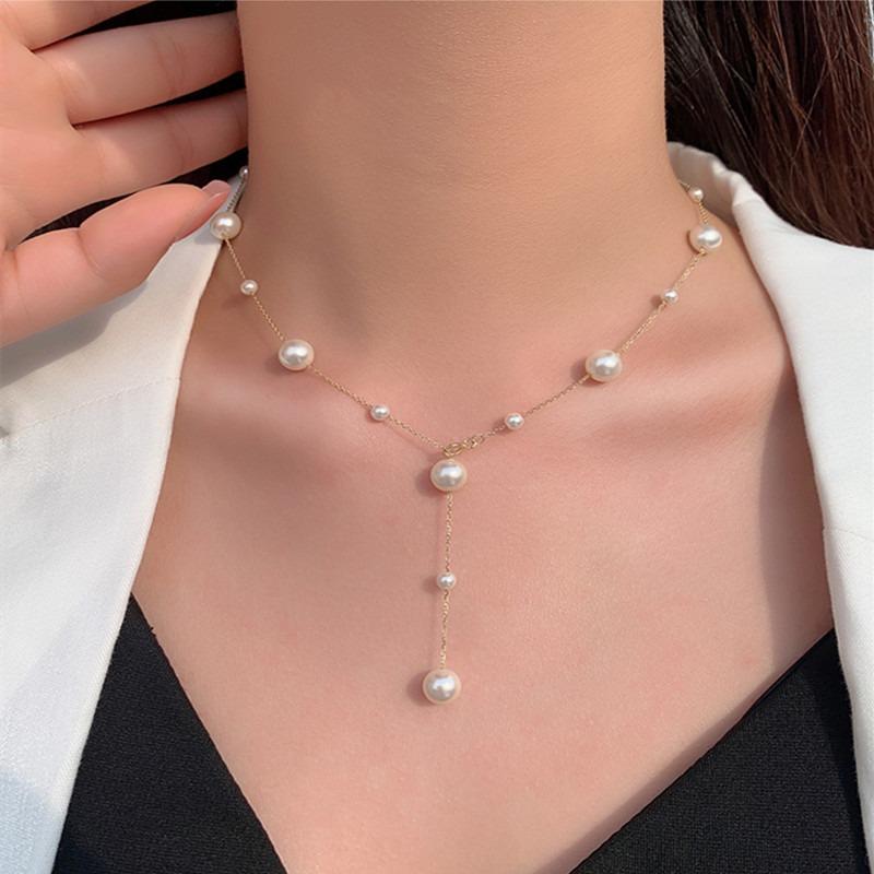 The New 925 Silver Gypsy Pearl Necklace for Women Wears More Versatile Round Autumn and Winter Sweater Chains Without Fading