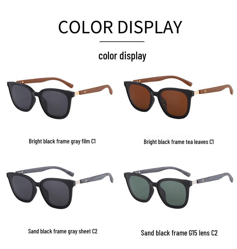 Stylish Large Frame Retro Sunglasses, UV Protection, Polarized Wood Grain Design for Men & Women, Slimming Effect for Broader Faces.
