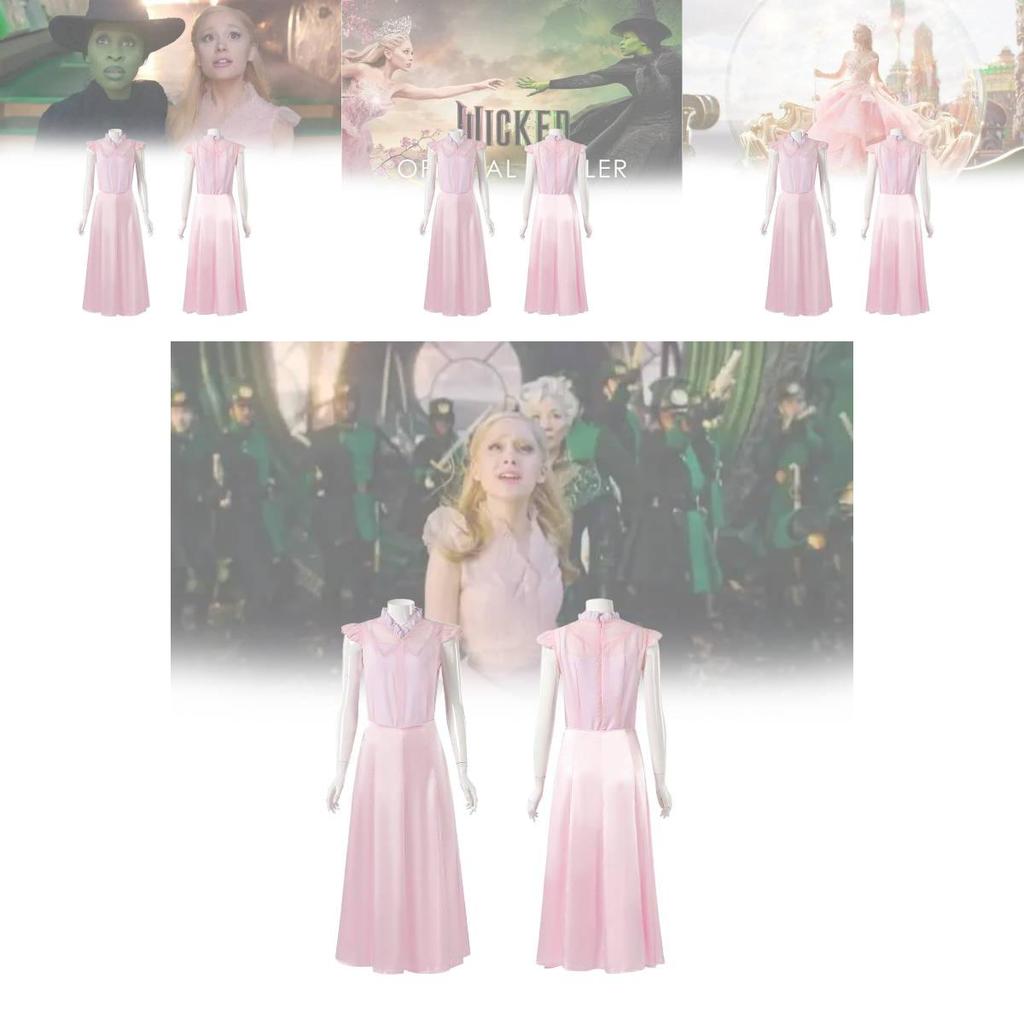 Enchanting Glinda Costume Dress For Women Featuring Vibrant Pink Corset Style Design For Magical Wicked Cosplay