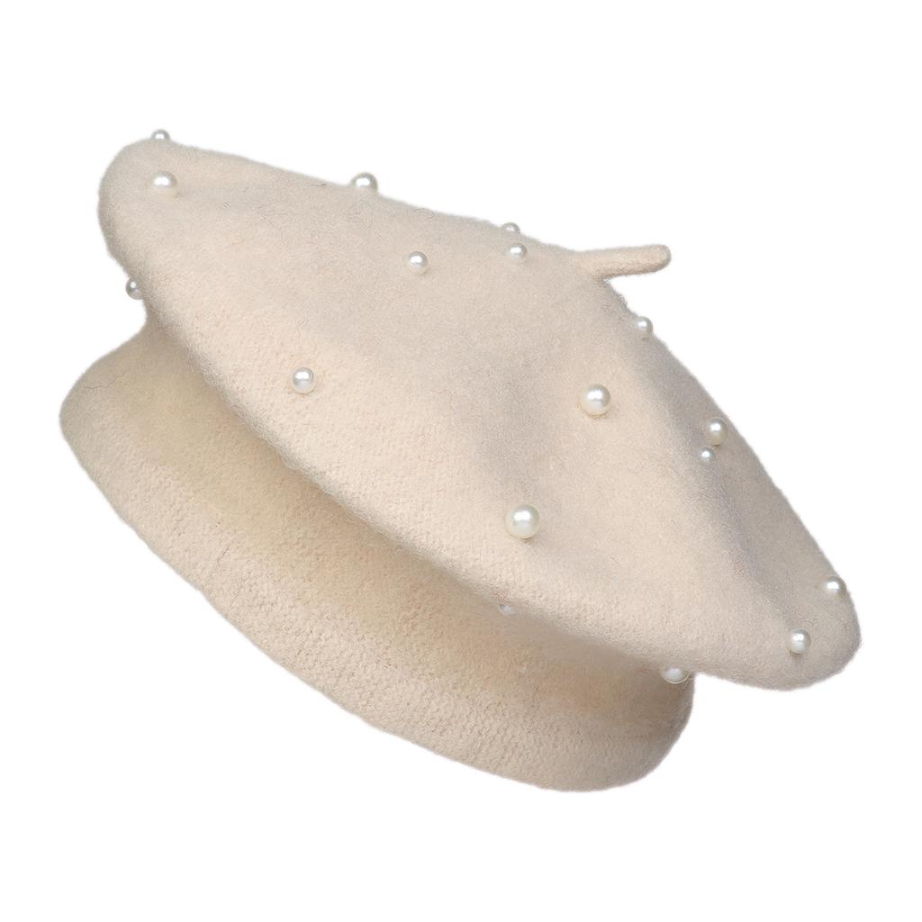 Kids Pearl Decor Beret Hat, Girls French Style Wool Painter Beret, Autumn Winter Warm Beanie Cap for 2‑6 Years Old, Head Circumference 48‑53cm