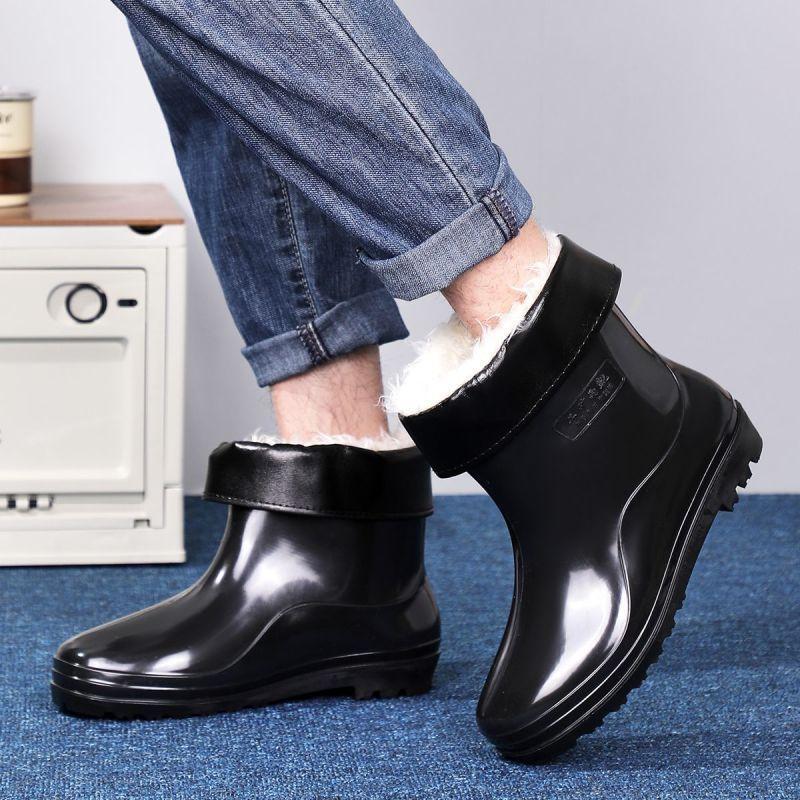 Thick-soled wear-resistant solid color men's lightweight high-top men's warm high-top waterproof mid-high non-slip rain boots thick model