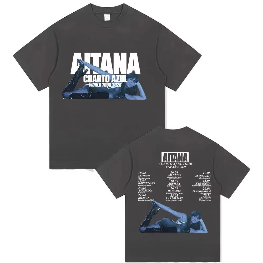 

Aitana Cuarto Azul World Tour 2026 Print T Shirt Mens Women Hip Hop Vintage Fashion Cotton Short Sleeve Tshirt Fans Streetwear 4XL