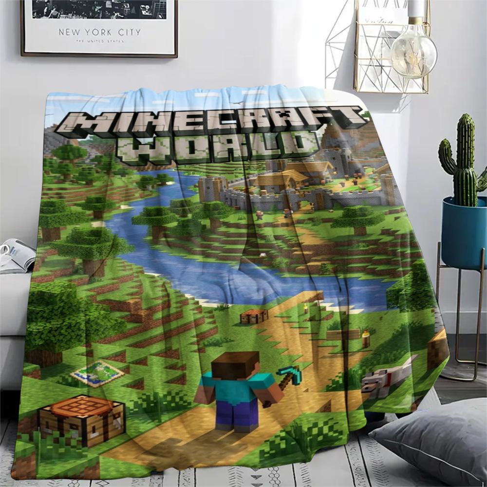 Minecraft World Blanket Camping Trip Home Decor Christmas Gifts Machine Washable Office Rest Blanket