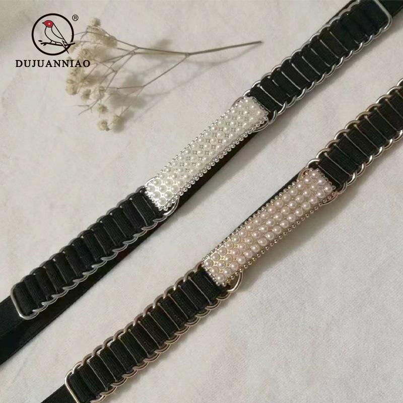 Diamond-Encrusted Pearl Elastic Elastic Waist Chain Women'S Dress Belt Black Thin Waist Seal Slim Waist Accessories