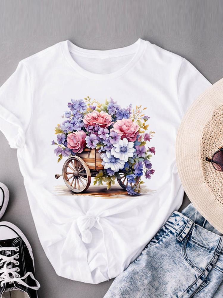 (Asian Size) Beach Trend O-neck Casual Clothing Short Sleeve T-shirts Fashion Female Women's Top T Shirt Printed Graphic Tee