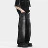 JYL Men's Straight Jeans Vintage Black Washed Whisker High-Street Denim Pants