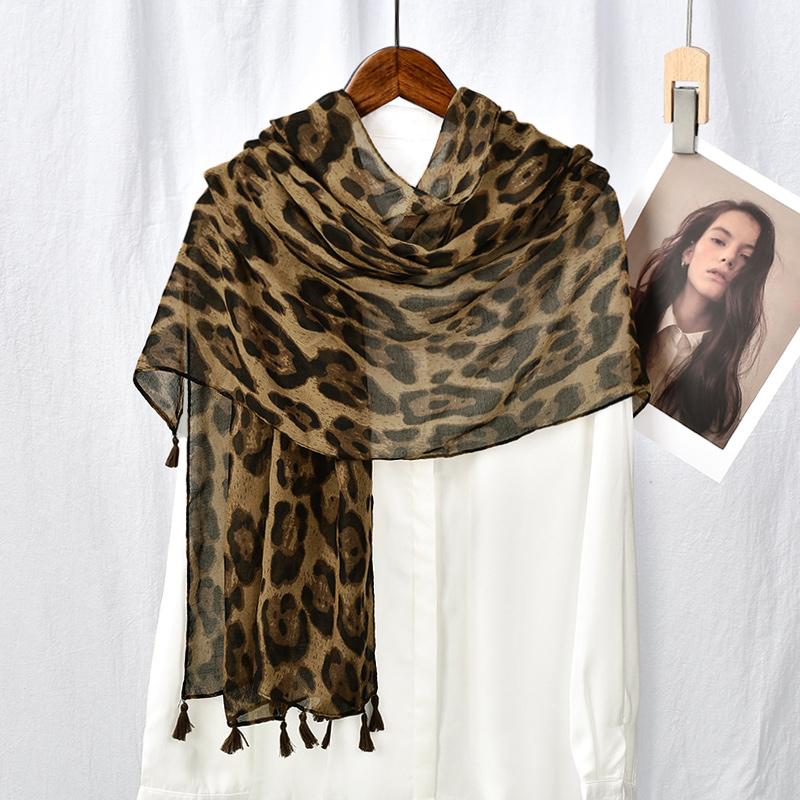 Leopard Print Hijab Scarf Tassel Shawl Viscose Womna Muslim Hijabs Fashion Long Wraps Lady Soft Headband Islam Headscarf