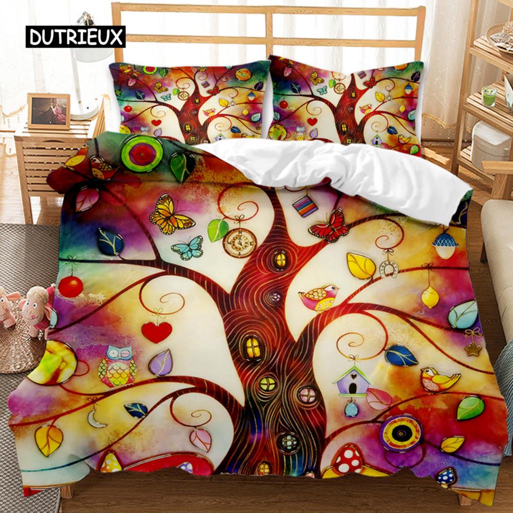 Träd Påslakan Bohemisk Skog Lyckoträd Täcke Örngott Sängkläder Set Twin Dubbel Queen King Size Polyester Täcke