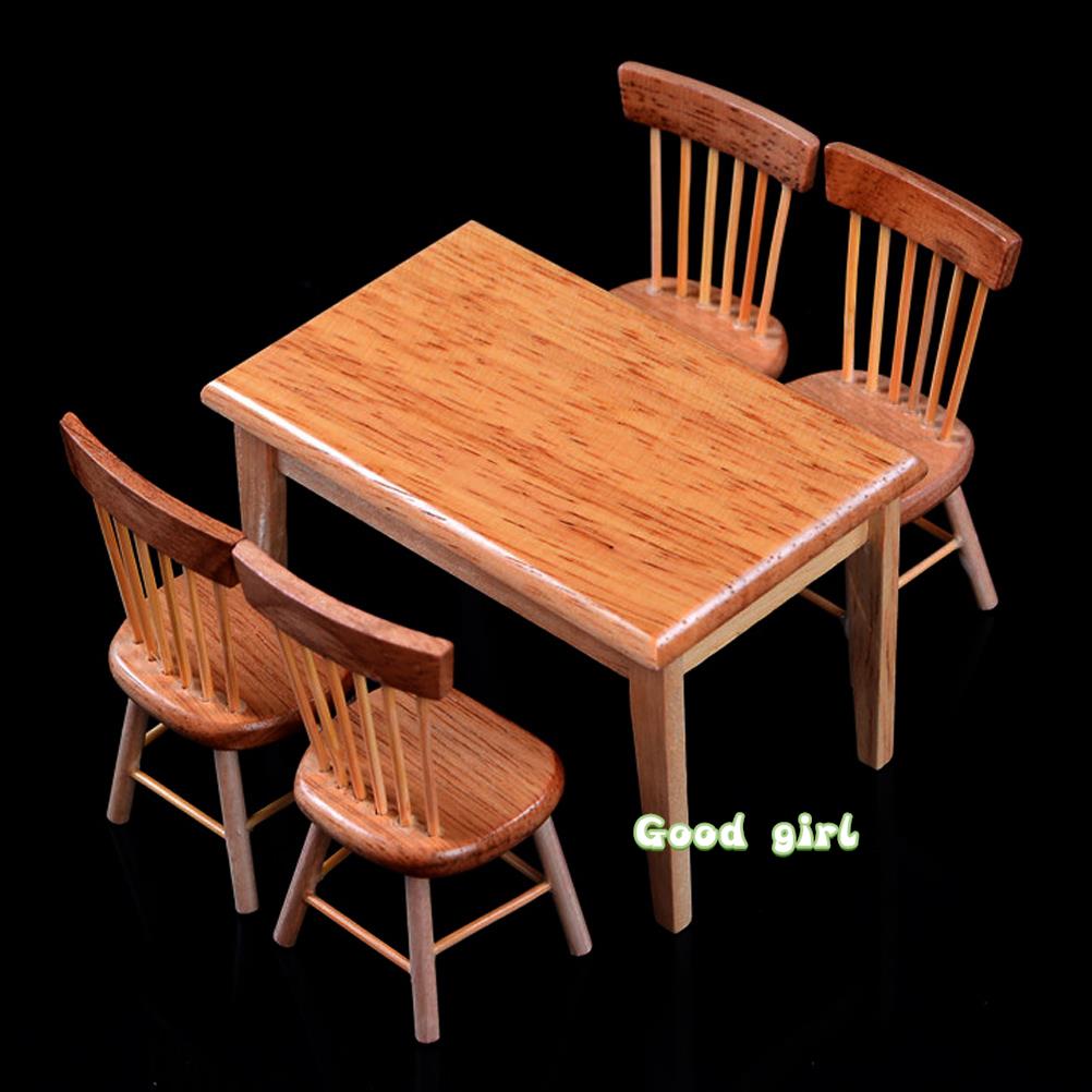 1:12 Dollhouse Miniature Wooden Dining Table Chair Set Simulation Furniture Model Toy For Dollhouse Restaurant Decor 7 Styles