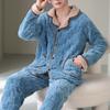 2 Teile/satz Männer Winter Loungewear Dicke Plüsch Warme Gemütliche Einreiher Revers Langarm Mantel Elastische Taille Taschen Korallen Fleece hosen Set Pyjamas