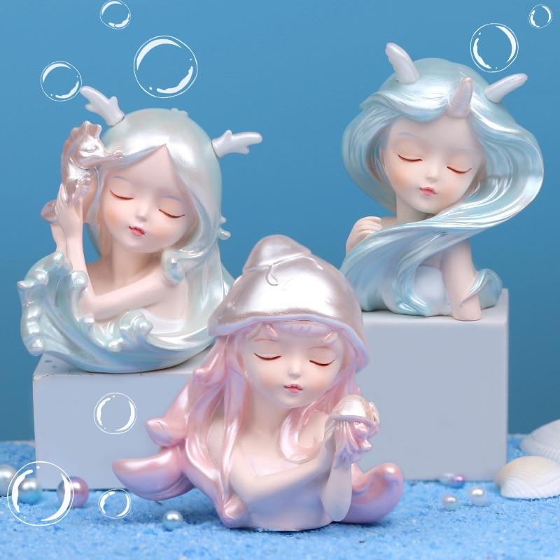 Pretty Ocean Fairy Girls Ornaments Long Haired Fairy Delicate Resin Ornaments Gift for Friends Desk Car Home Decoration