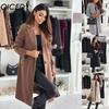 Women's Vintage Casual Solid Color Print Autumn Winter Long Sleeve POLO Neck Jackets & Coats