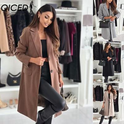 Kadın Vintage Günlük Düz Renk Desen Sonbahar Kış Uzun Kollu POLO Yaka Ceketler ve Montlar