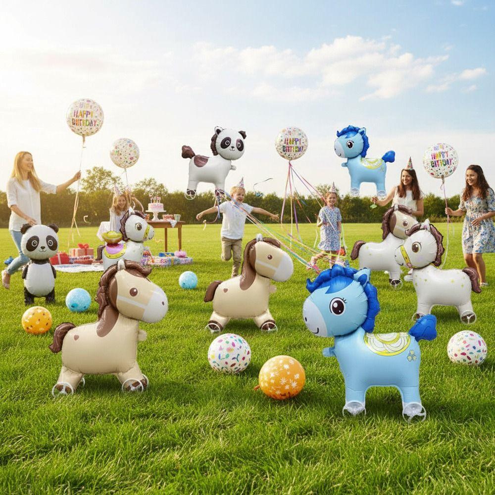 4D Design Walking Balloon Cartoon Animal Aluminum Foil Foil Balloon Large Size Rope Pulley Standing Balloon Birthday Party