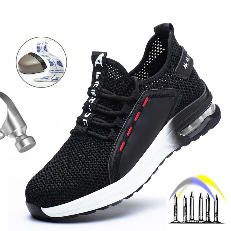 

Легкие мужские защитные туфли со стальным носком, мужская рабочая обувь, нескользящая усиленная обувь, мужские модные дышащие кроссовки 40 чёрный/белый