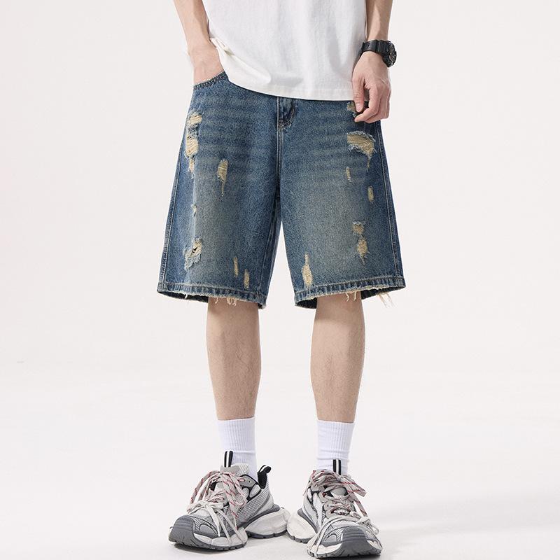 

Ретро Старые Потертые Джинсовые Шорты Мужские Летние Пятиточечные Прямые Брюки 2XL синий