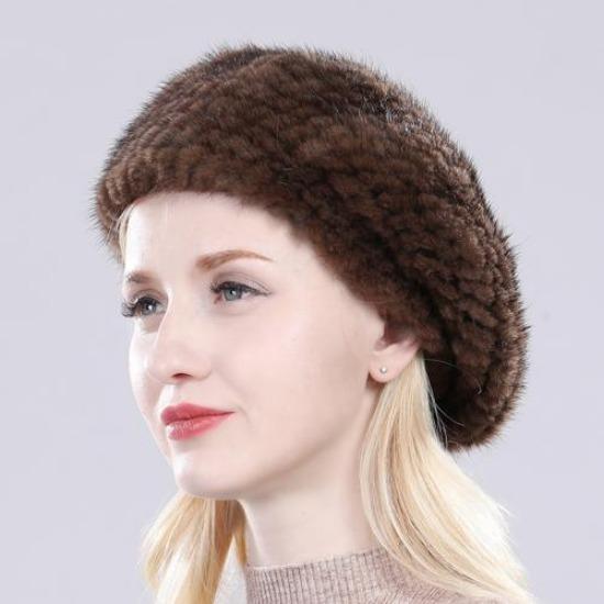 New Winter Lady Natural Mink Fur Beanies Hat Knit Warm Striped Genuine Mink Fur Caps Women Good Elastic Real Mink Fur Hat