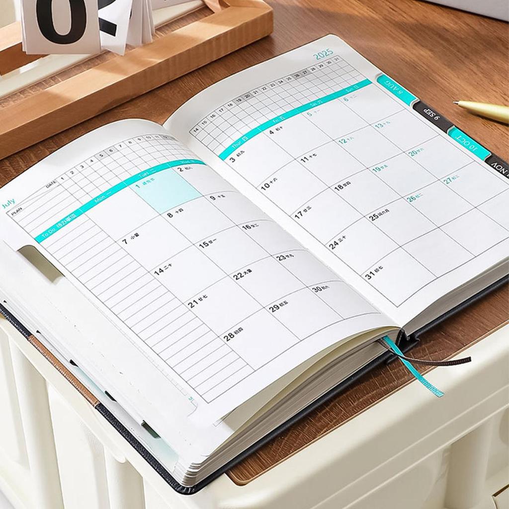 A5 Leather 2025 Business Schedule, Student Daily Planner, 365-day Record Book, Notepad, Memo, 200 Sheets, 400 Pages