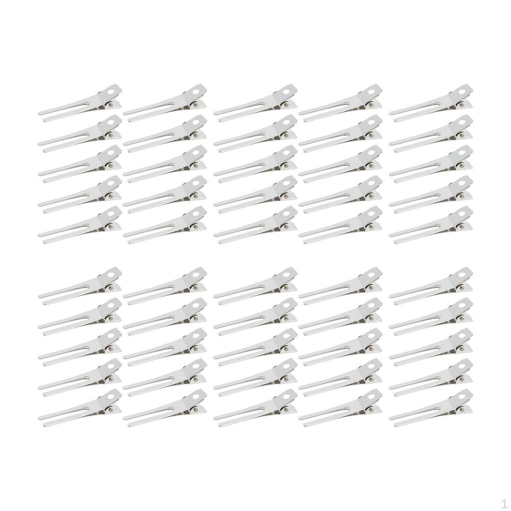 50x Hair Clips Duckbill Clips, Hairdresser Separating Clamps, Double Prong Pins for Barber,