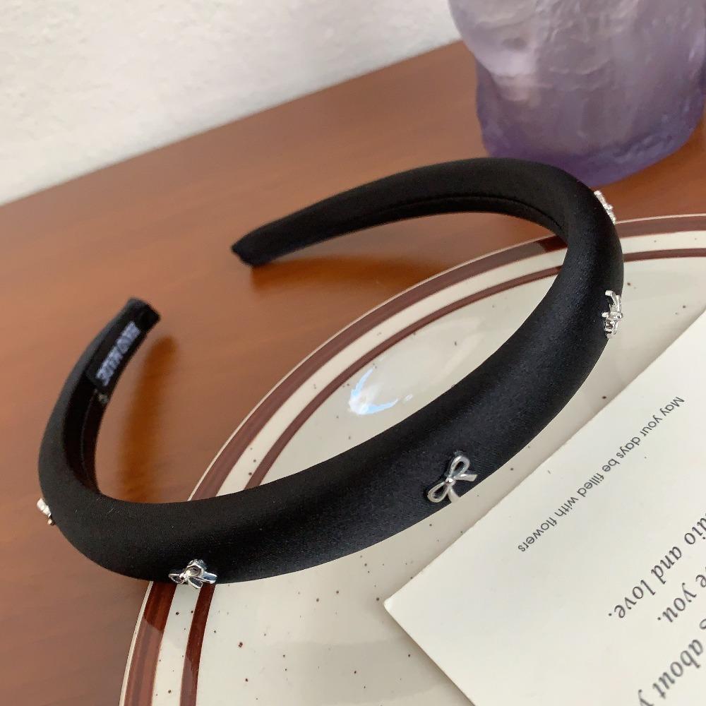 

Sponge Bow Hair Hoop Solid Color Hair Band Headwear Cute Headband For Women For Women чорний/срібний