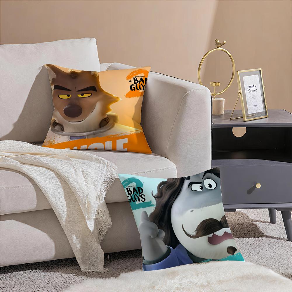 Cartoon T-The Bad Guys 2 Cushion Cover Silky Short Plush With Invisible Zipper Dustproof Sofa Pillow Cover For Home Decor