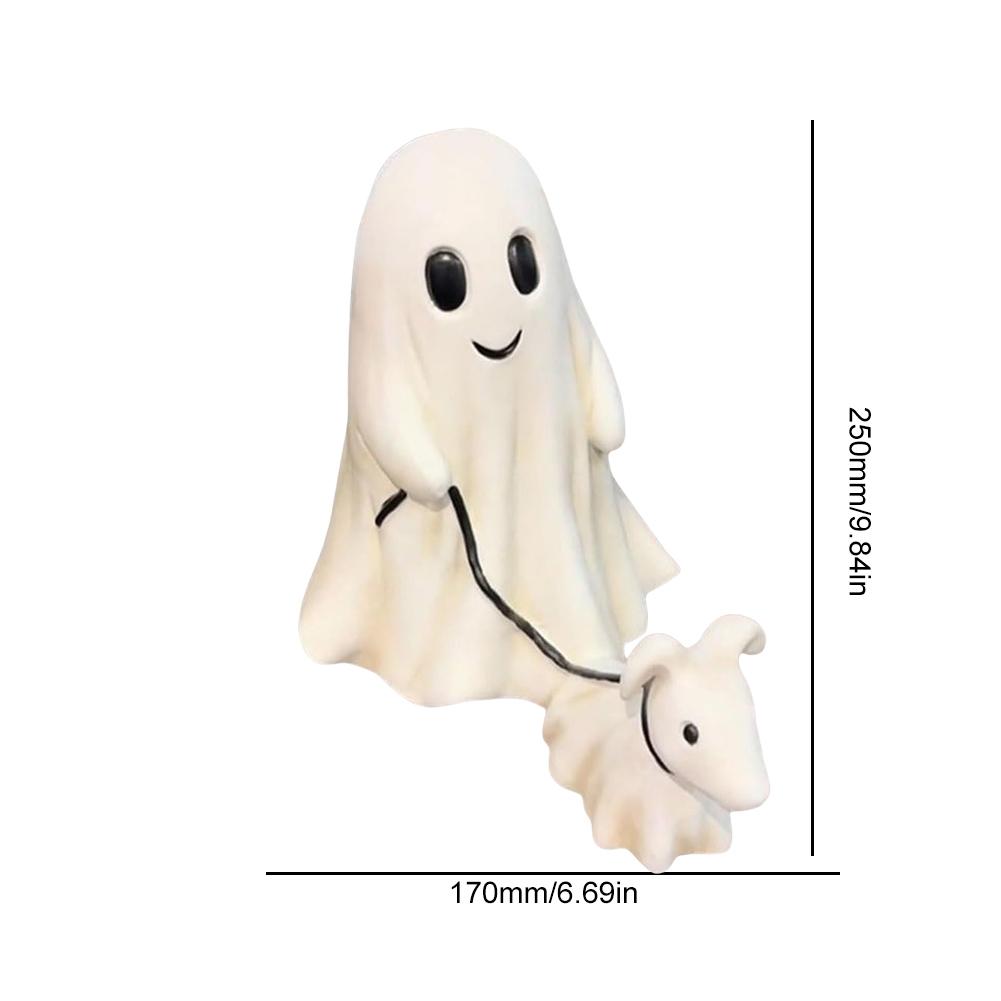 Halloween Cute Ghost Walking Dog Ornament Resin Ghost Walking Dog Figurine Creative Ghost Walking Dog Sculpture Gift for Friends