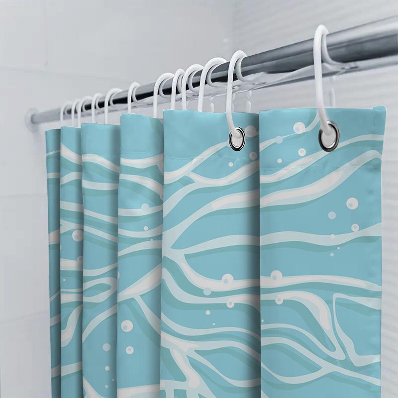 Blue White Waves Shower Curtain Waterproof Fabric For Bathroom Decorations Easy Installation Water Repellent Home Supplies