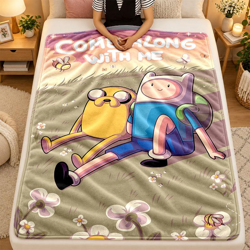 Flannel BlanketAdventure Time Cartoon Warm Soft Throw Blanket for Indoor Sofa Bed Living Room Use