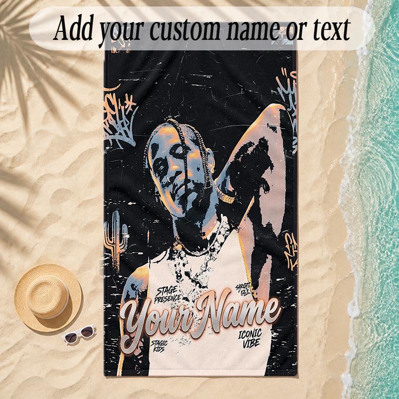Beach TowelTravis Scott Custom Name Text Personalized Soft Towel for Beach Pool Indoor Home Decor Gift