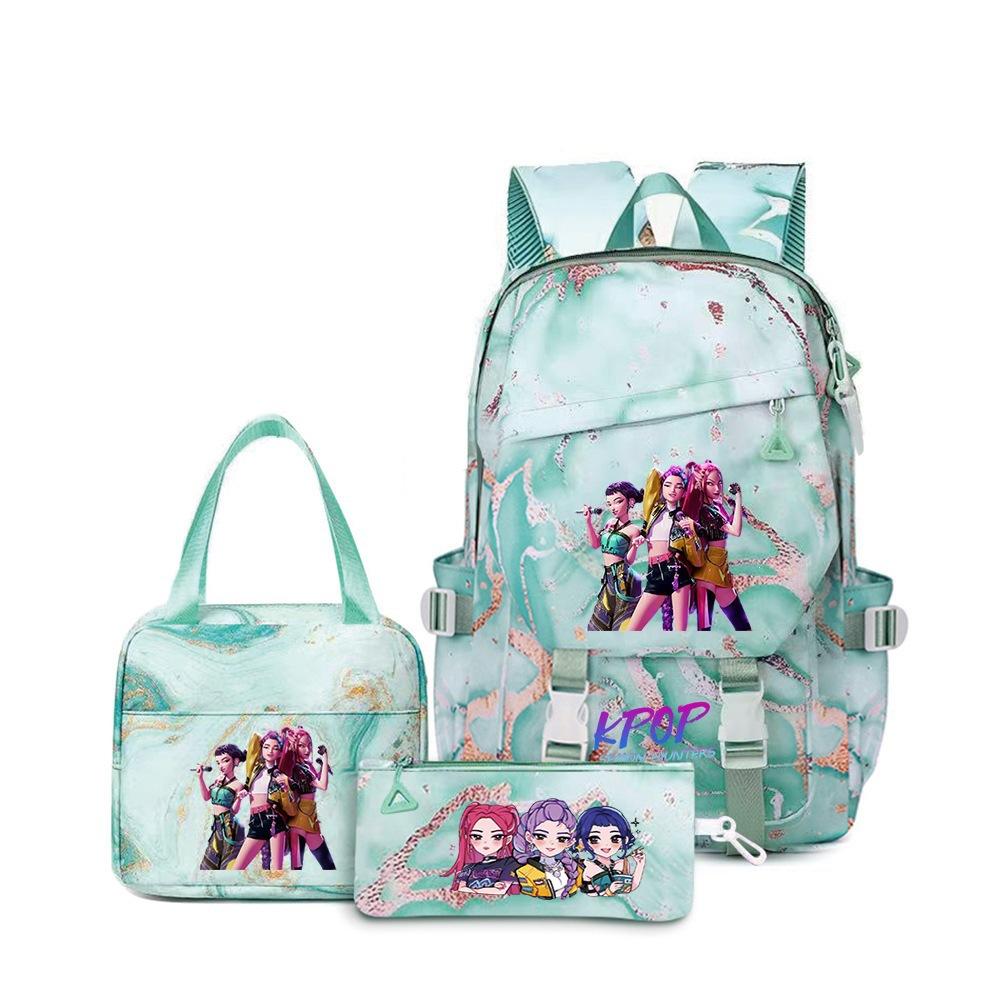 3 Piece School Backpack Set for Students Large Capacity Oxford Cloth Schoolbag with Shoulder Strap and Pencil Case