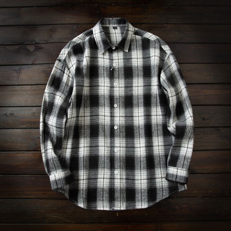 Japan fashion Order! Soft Glutinous Color Grid Sanding! Four Seasons Men Lapel Loose Casual Long sleeve Shirts Top Outerwear