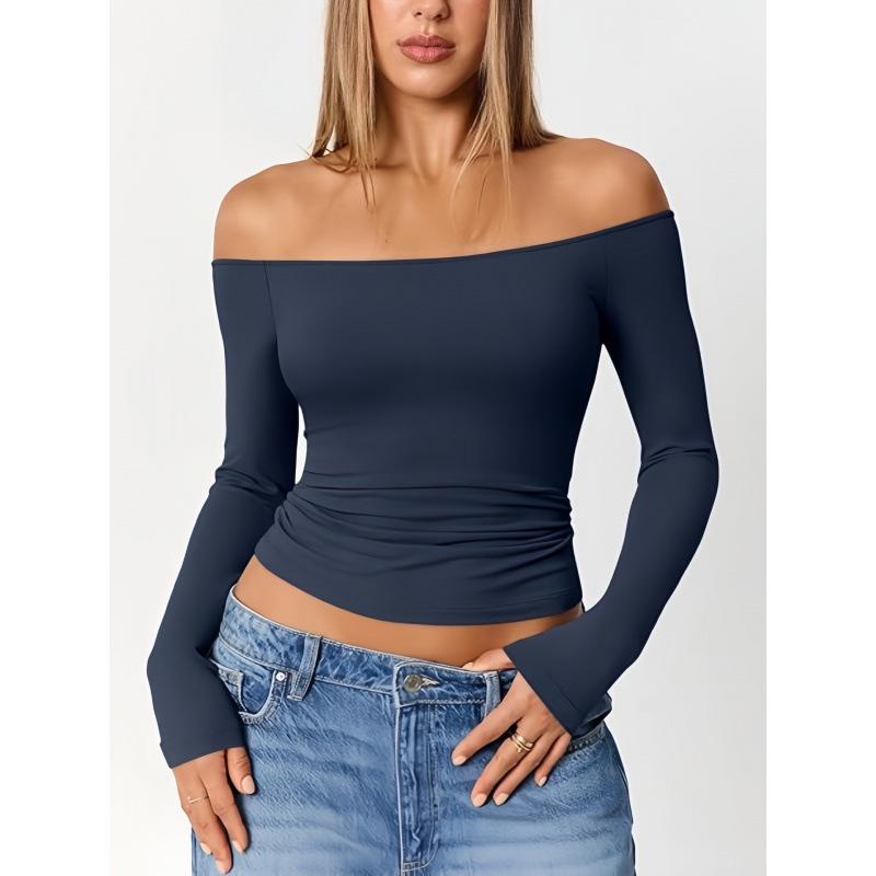 

2025 Trendy One-Shoulder Long Sleeve Slim Fit Women s T-Shirt Extra Large