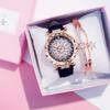 Women Watches Wrist Bracelet Set Starry Sky Ladies Wrist Bracelet Watch Casual Leather Quartz Wristwatch Clock Relogio FemininoCasual Bracelets