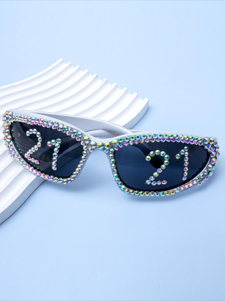 Birthday Party Sunglasses Number Decor Rhinestone Trim UV Blocking Shades for All Age Birthday Events KJ193