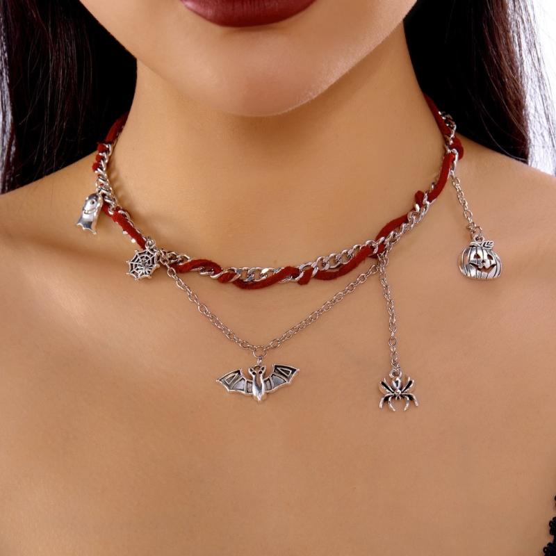 Halloween Jewelry Adjustable Necklace Pendant Bracelet with Specter Pumpkin Bat Spiders Charm Pendant for Women Party Gift