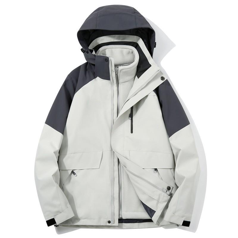 Men Women 3-in-1 Detachable Waterproof Windproof Hiking Jacket With Fleece Inner Winter Outdoor Activities